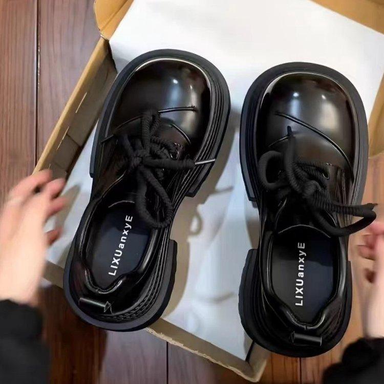 Women Retro Loafers Spring New Luxury Brand Increase Thick Sole Leather Oxford Shoes Lace Up Outdoor Work Platform Shoes