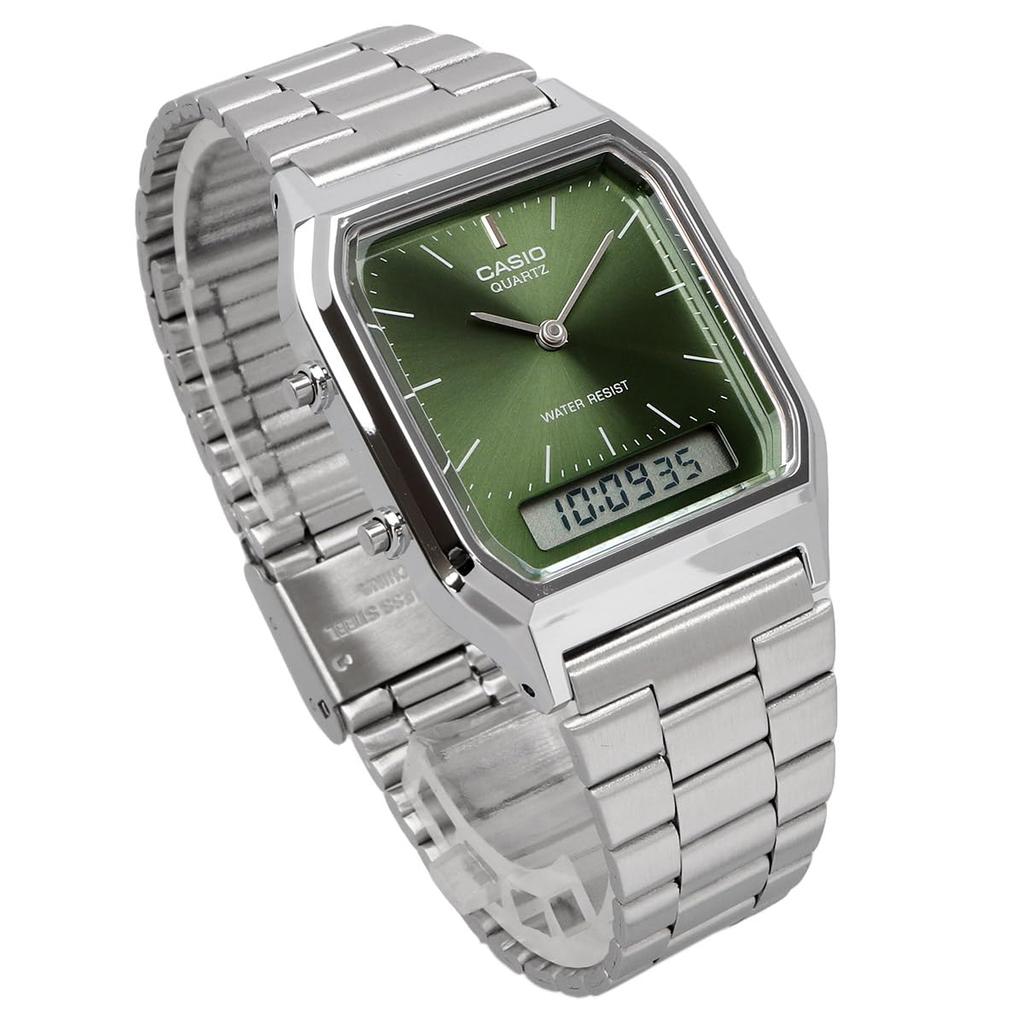 Casio Кварцевые часы двойного отображения серии Vintage, модель для зарубежного рынка ANA-DIGI, AQ-230A-3AMQY, Унисекс, Время, Зеленый, [Б/у]