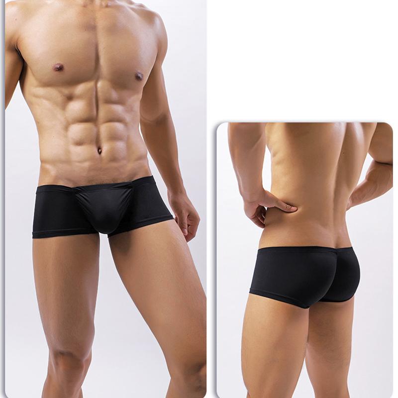 Мужские трусы-боксеры с низкой посадкой из ледяного шелка, сексуальные, однотонные, тонкие, удобные, невидимые, плотно прилегающие