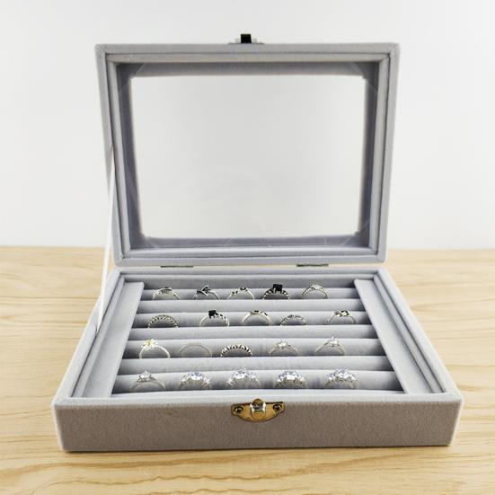 Earring Box Dust-proof Divided Grids Furry Surface Ring Bracelet Display Organizer for Home
