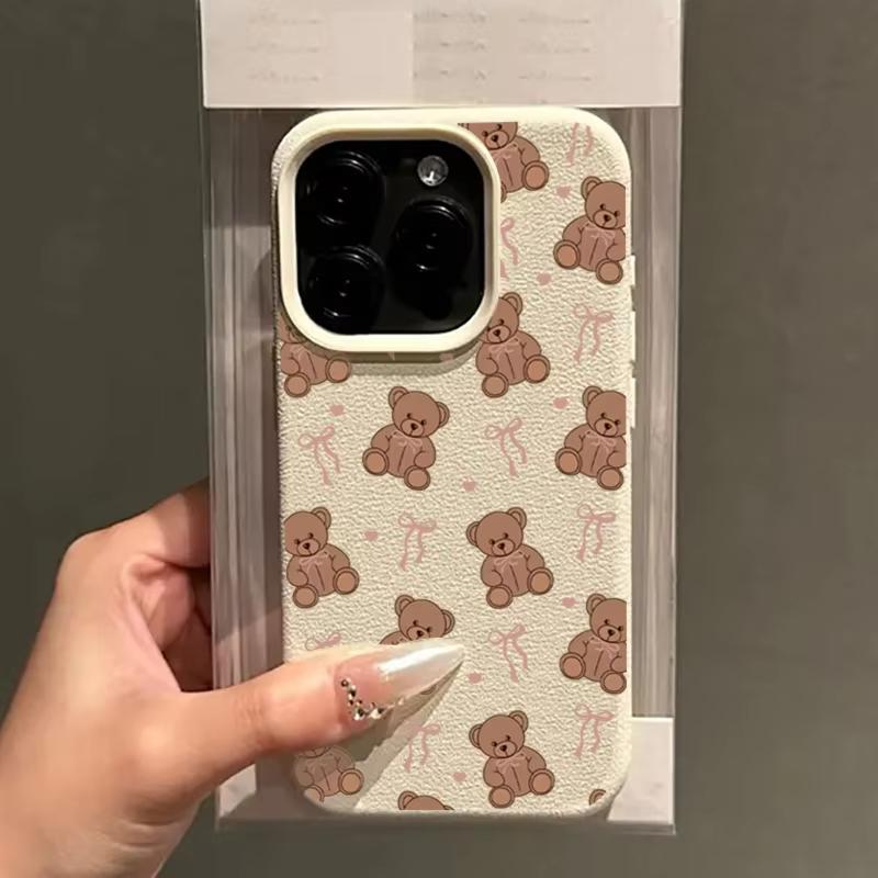 Милый Чехол для Телефона с Рисунком Медведя и Бантом Для iPhone 17 16 15 14 13 12 11 Pro Max 16E 17 Air 15 14 Plus X XR XS Max Защитный Мягкий Чехол