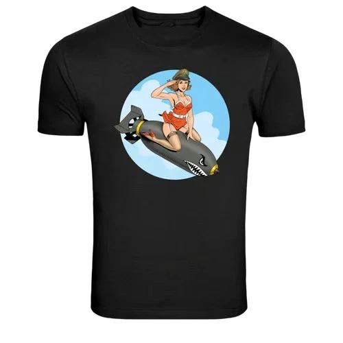 Vintage Pinup Girl Riding Bomb Retro War Graphic T-Shirt