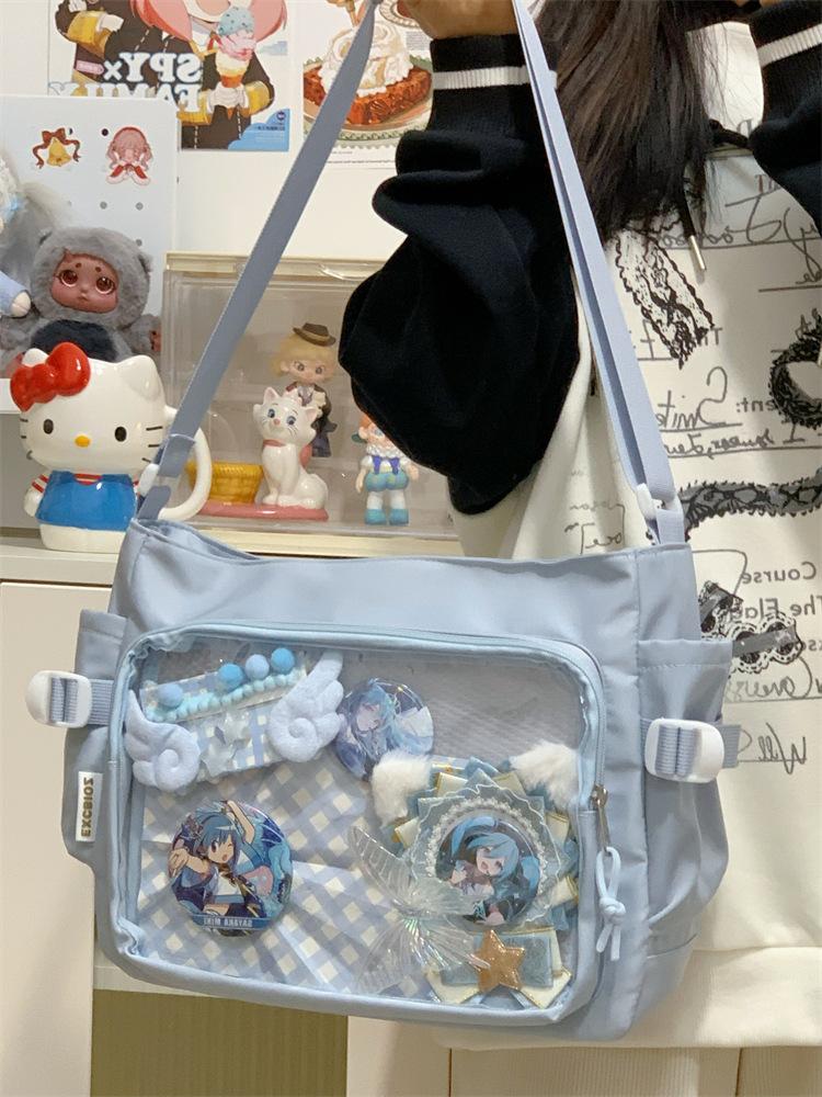 Academy Style, Versatile, Simple and Large-capacity Class, Book-loaded Mailman Bag, Female Transparent Bar, One-shoulder Messenger Baby Bag, Pain Bag.