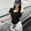 Женская квадратная короткорукавная футболка Летняя облегающая талия Плиссированная укороченная узкого кроя Повседневный топ