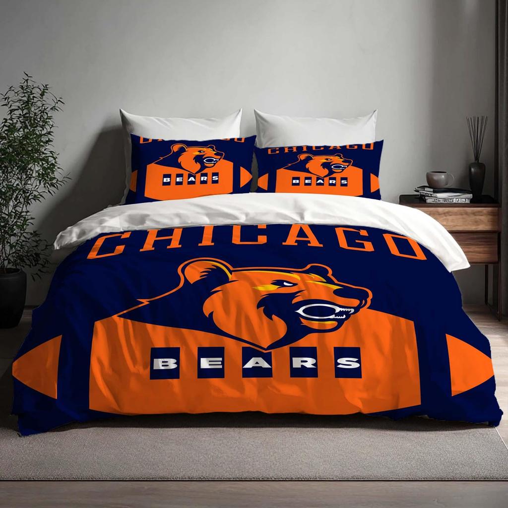 Christmas Gift Chicago Bears Duvet Cover Three Bedding Set Personalized Name Birthday Bedding Quilt Cover Halloween Gift Back to School.