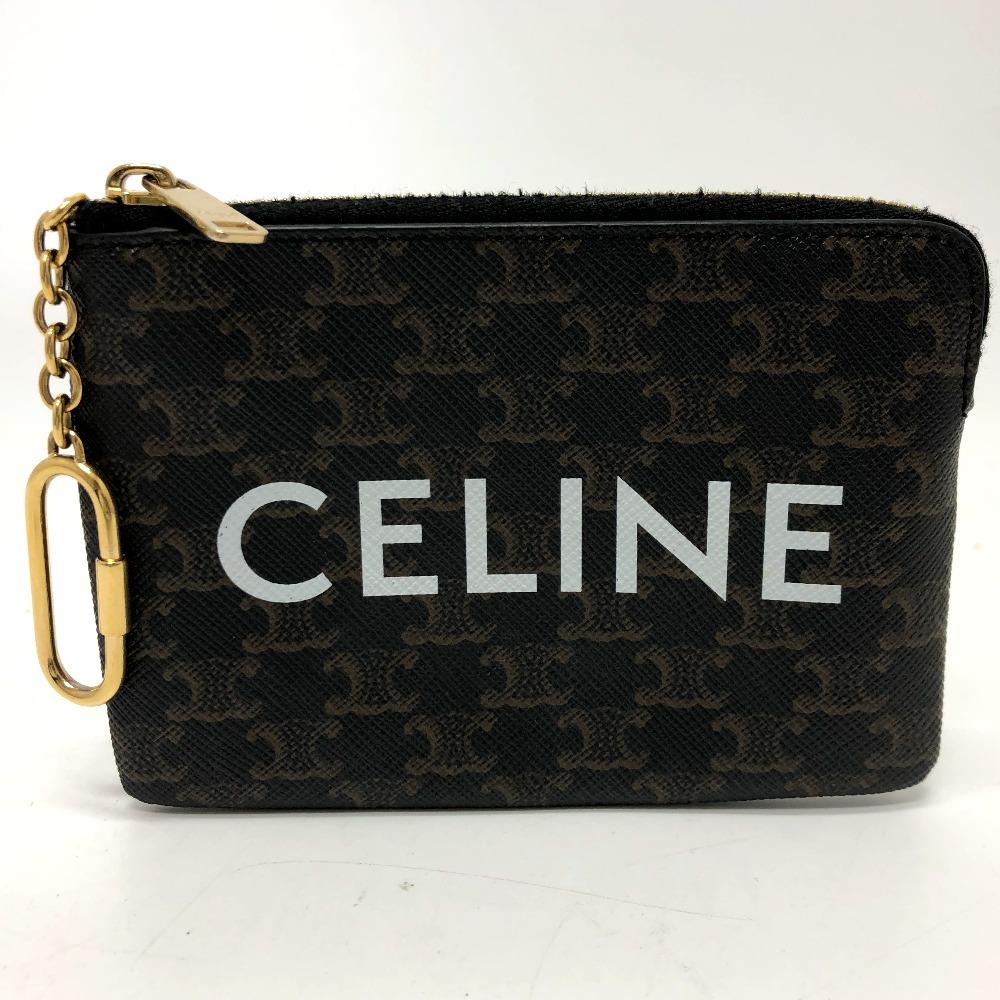 CELINE 10C662CA2 Triomphe  coin purse PVC/Leather Brown/GoldHardware