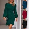 Diyun 2023 Autumn/Winter Women's Temperament Puff Sleeve Solid Color Dress