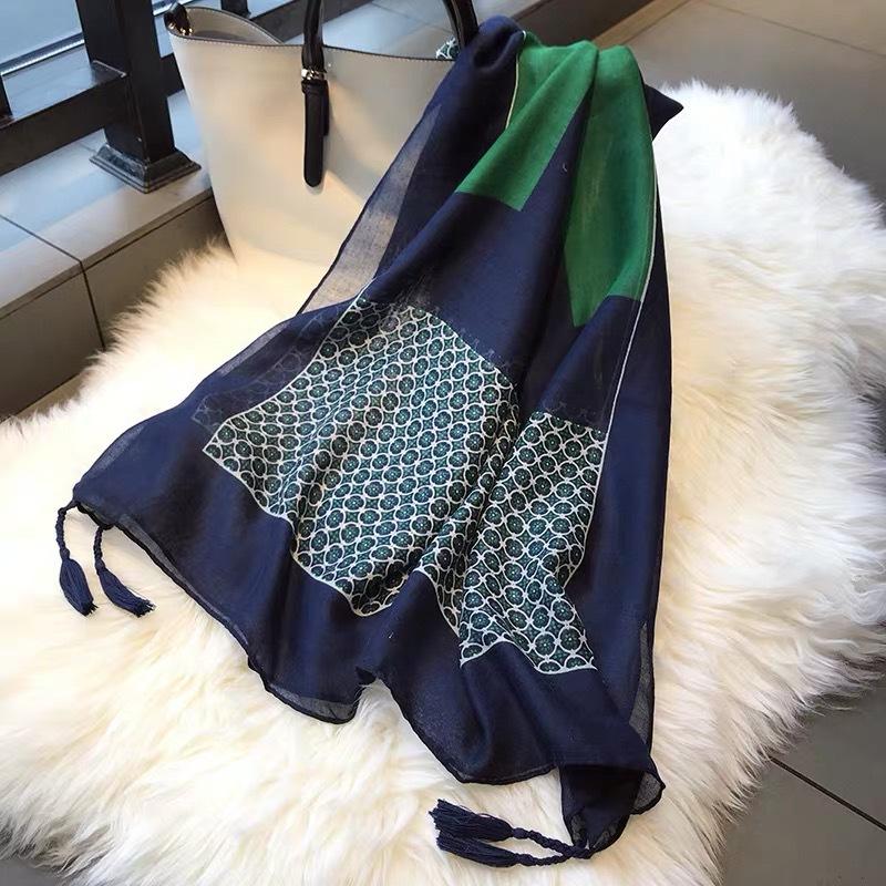 Spain Lovely Polka Floral Line Tassel Viscose Shawl Scarf Lady High Quality Wrap Thin Pashmina Stole Muslim Hijab 180*90Cm