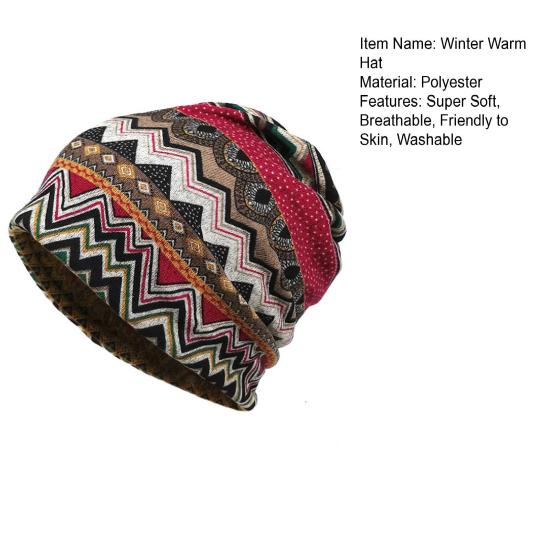 Winter Warm Hat Super Soft Wear Resistant Windproof Neck Cover Protector Ethnic Print Dual-use Women Hat Scarf