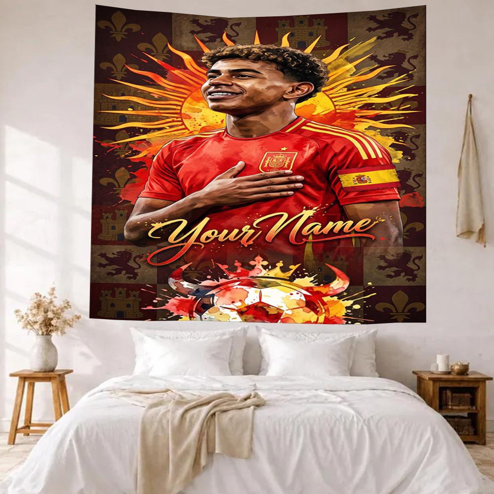 Lamin Yamal Custom Your Name Wall Decor Tapestry Art For Pet Memorial Birthdaywedding Party Backdrop Family Gift