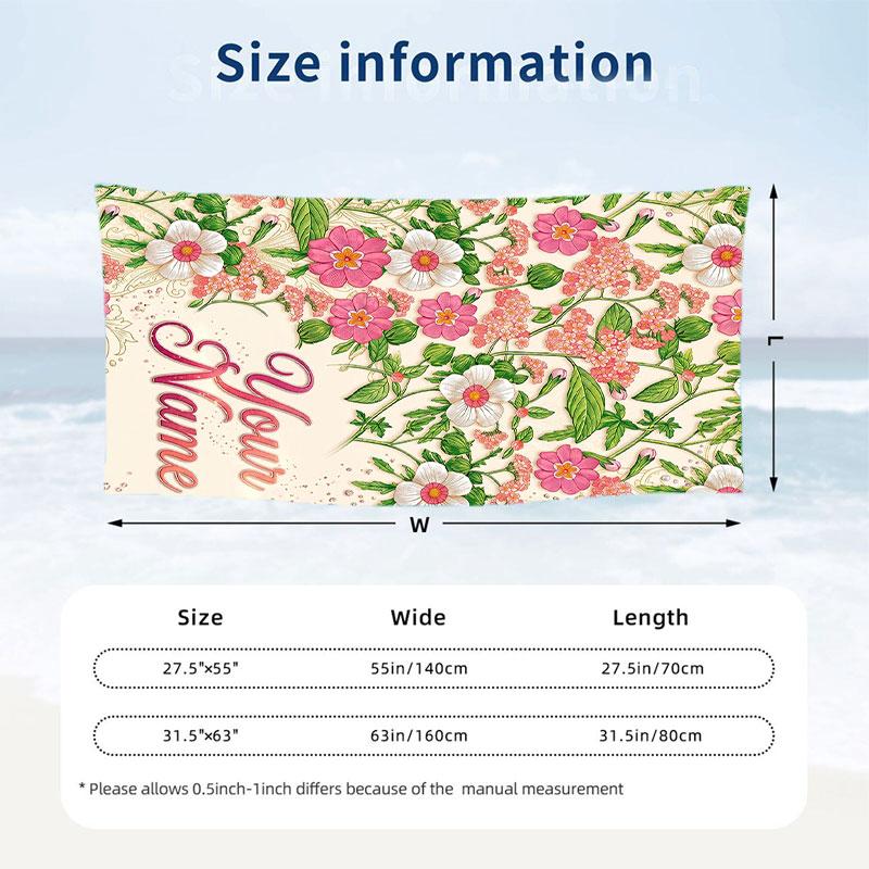 Floral Elegance 8 Theme Quick Dry Beach Towel Custom Name Text Print Large Sand Resistant Towel Beach Vacation