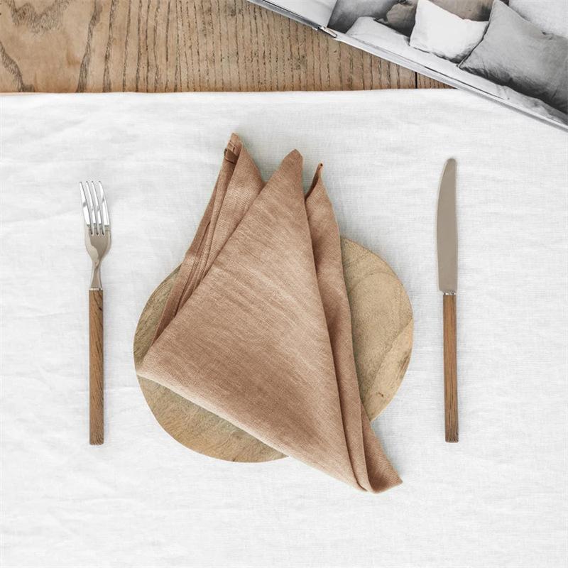 Handmade Modern Style 100% Linen Woven Dyed Square Napkins Eco-Friendly Reusable Soft Home Textile Dining Accessories 150g/m