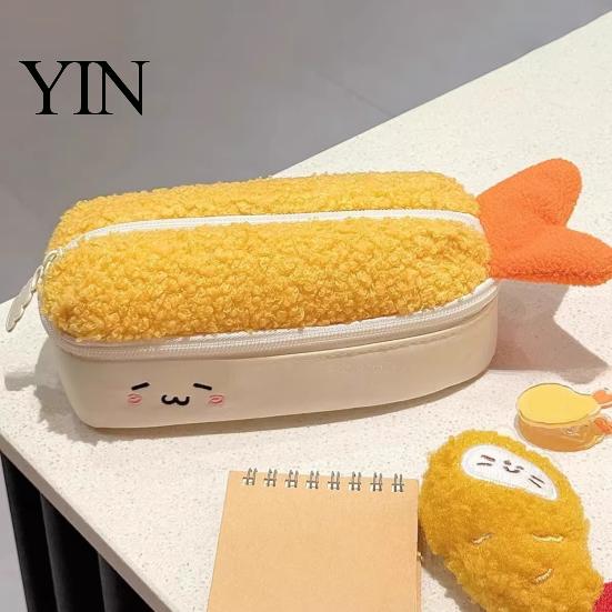 Healing Ornament Pencil Case Fried Shrimp Tail Case, Cute Plush Large Capacity Pouch, Cartoon Adorable Stationery Bag for Students, School Gift Girls