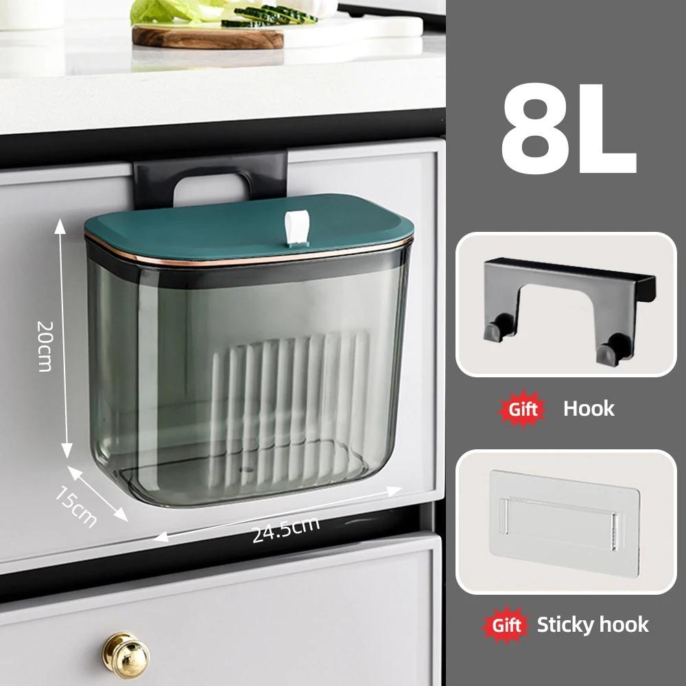 8/11L Bathroom Trash Can Wall Mounted Hanging Trash Bin With Lid Garbage Bin for Kitchen Bathroom Waterproof Narrow Rubbish Bin