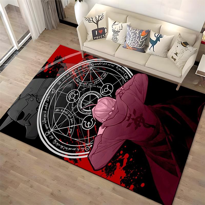 "Anime Style Carpet with Red and Black Alchemy Pattern Design" Suitable for use as an anti-slip for living room bedroom sofas