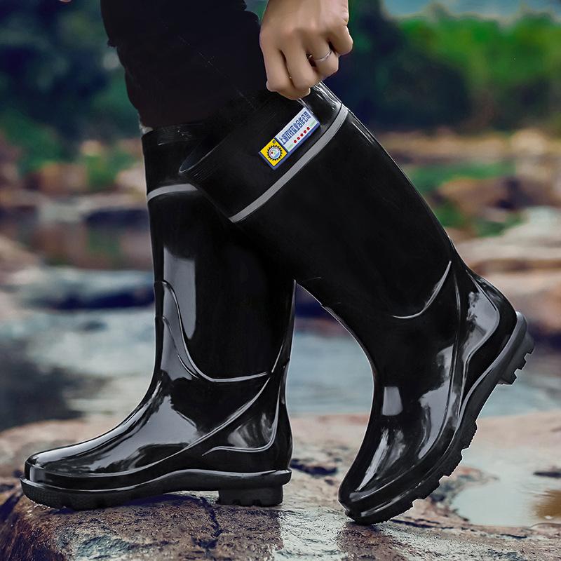 Дождевики мужские осенне-зимние водонепроницаемые и нескользящие бархатные высокие резиновые туфли мужские кухонные, рыболовные, рабочие, для отдыха на природе, водные туфли