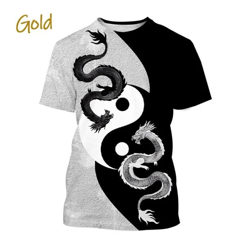 Yin Yang Koi Dragon Tai Chi Pattern 3D Print Men's T-Shirt Streetwear Brand Quick-Dry Sports Short-Sleeve Top