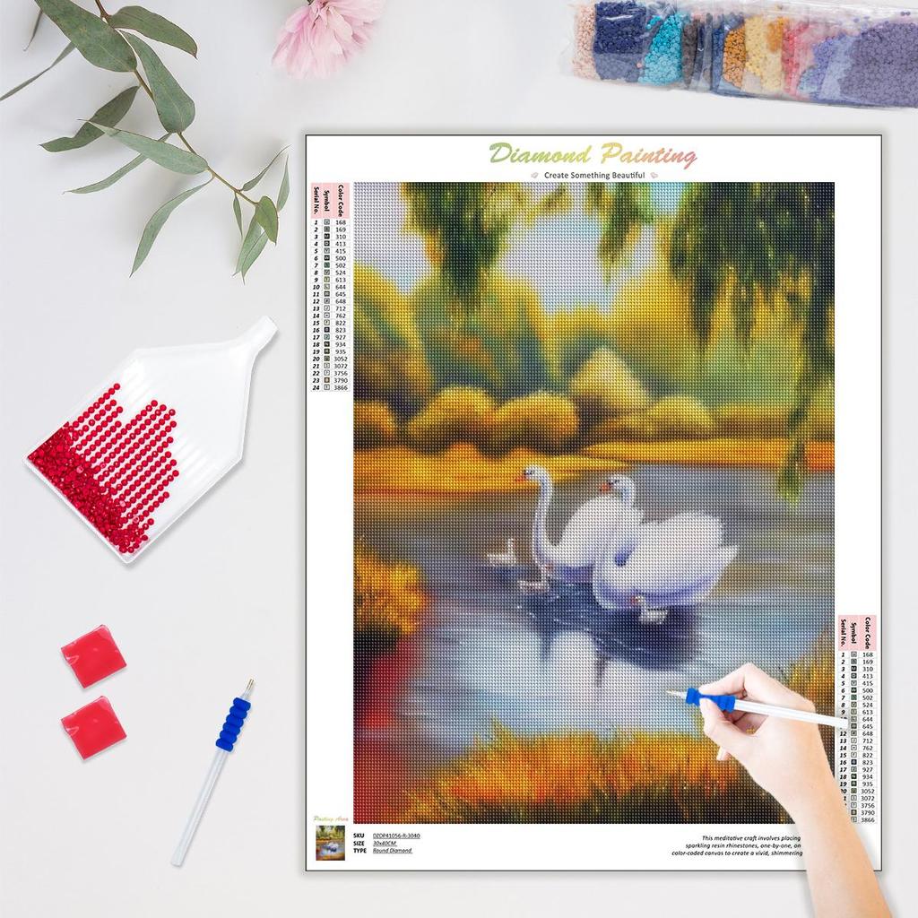 5D алмазная живопись Лебедь, полные круглые фотографии, стразы, мозаика, вышивка крестом, украшение для дома 30x40 см/12x16 дюймов