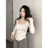 White Long-sleeved T-shirt for Women Early Autumn New Design Irregular Inner Top Solid Color Short Base Shirt