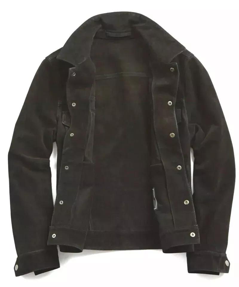 Stylish Handmade Men's Casual Fashionable Black Soft Suede Genuine Leather Shirt