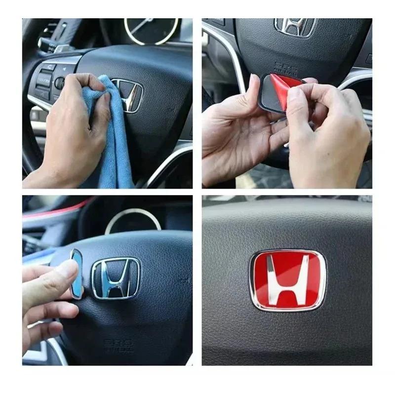 ZMJ4 Car Steering Wheel Emblem H-Sticker For Honda Civic Accord City CRV Jade Fit Odyssey Hybrid Red Black Blue Interior Modification