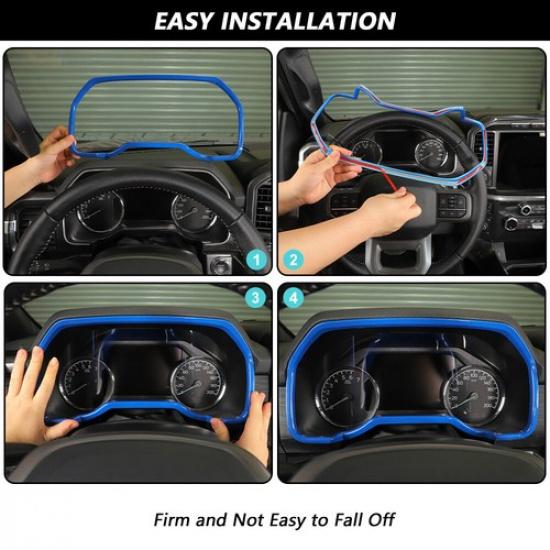 Blue Dashboard Meter Panel Frame Cover Trim for Ford F150 - Accessories