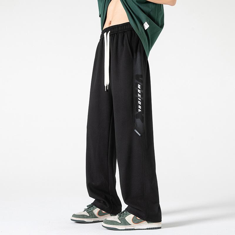 Весенне-осенние новые спортивные штаны мужские модные свободные и универсальные однотонные спортивные брюки с широкими штанинами повседневные и удобные брюки