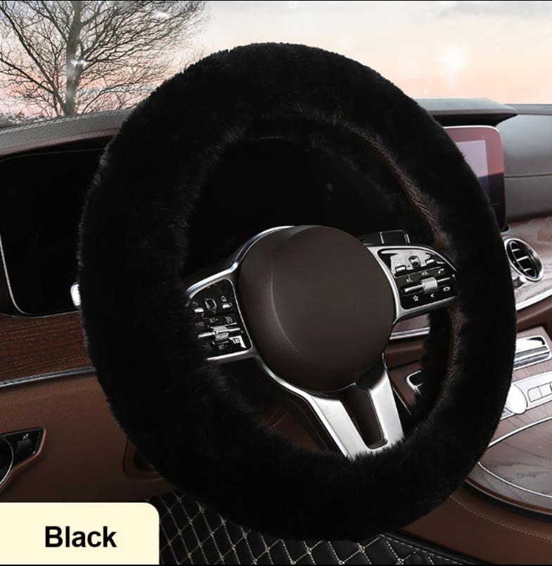Автомобильный чехол на руль, протектор, украшение, теплый, супер толстый, плюшевый, мягкий черный чехол на руль для женщин и мужчин, зима