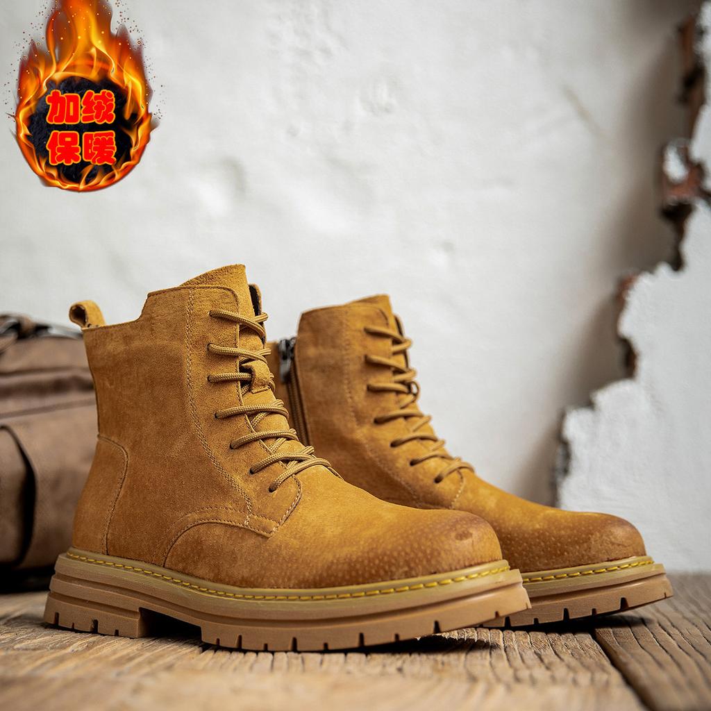 Ботинки Мартина, большие желтые ботинки, мужские 2025 новые кожаные на толстой подошве зимние бархатные для увеличения роста, не гниющие ботинки-инструменты, тренд