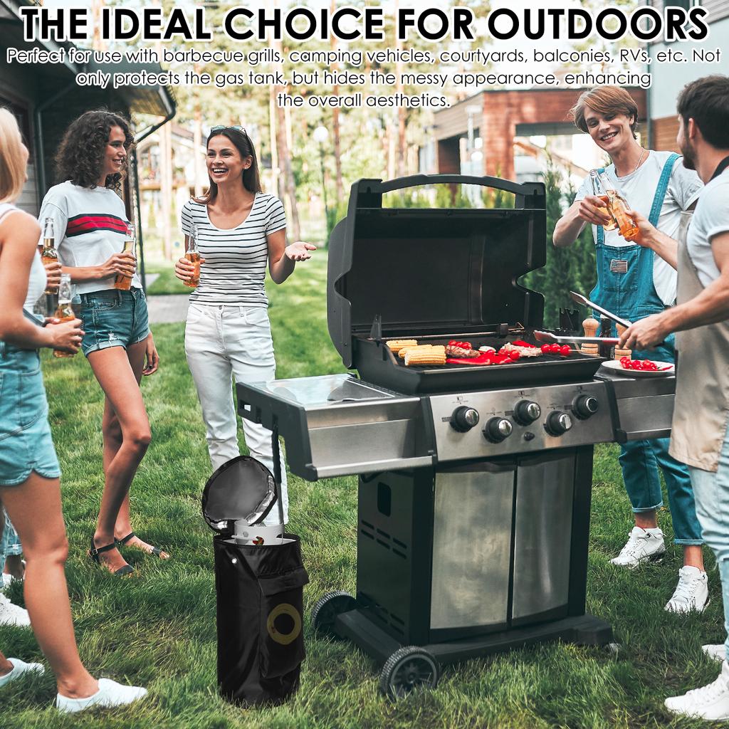 1 Pc Oxford Cloth Propane Gas Cylinder Cover Waterproof Gas Bottle Full Cover with 2 Ventilation Ring Two Way Zipper for Outdoor