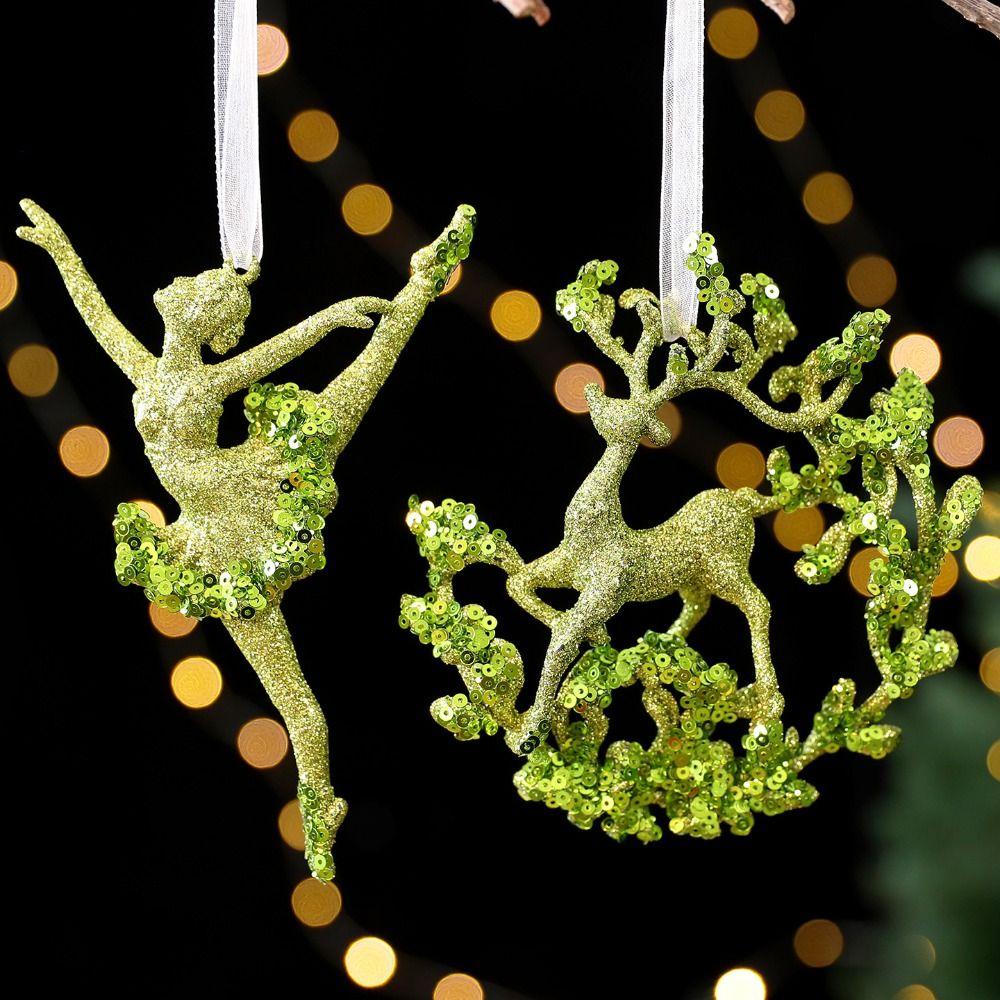 Elk Snowflake Butterfly Star Garland Christmas Merry Hanging Decoration Plastic Gold Glitter Christmas Ornaments