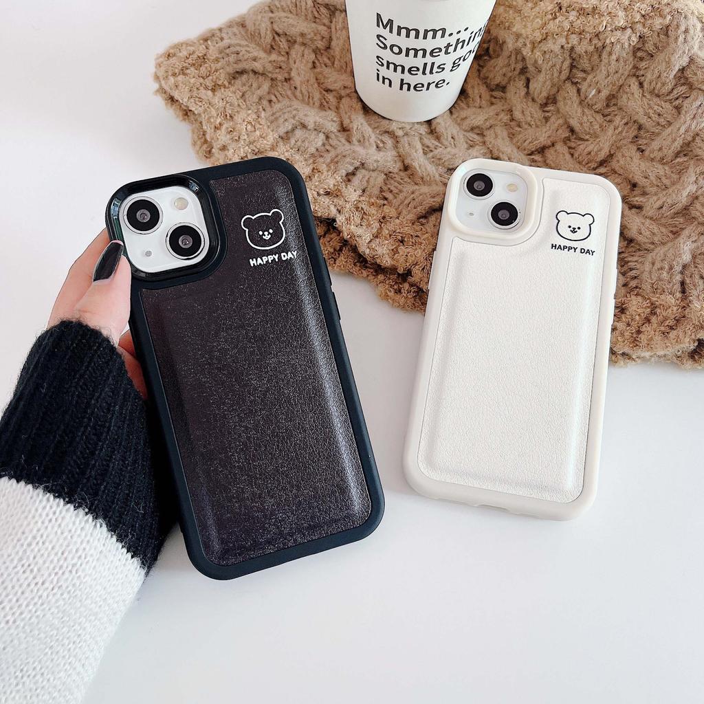 Кожаный чехол Happy Bear для Iphone Xr Xsmax X 13 12 11 Promax 14 Pro Max, мягкий силиконовый чехол для телефона с милым мультяшным рисунком