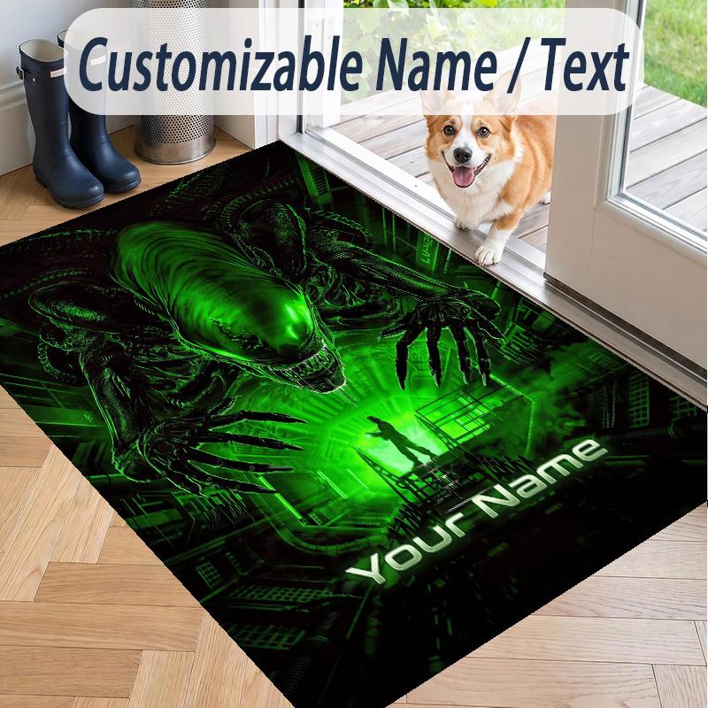 Custom Text Alien Xenomorph Pattern Floor Rug Soft Indoor Carpet Mat Living Room Bedroom
