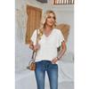 New Fashion Women's Lace V-neck Loose T-shirt Solid Color Ruffled Sleeves Spring Summer