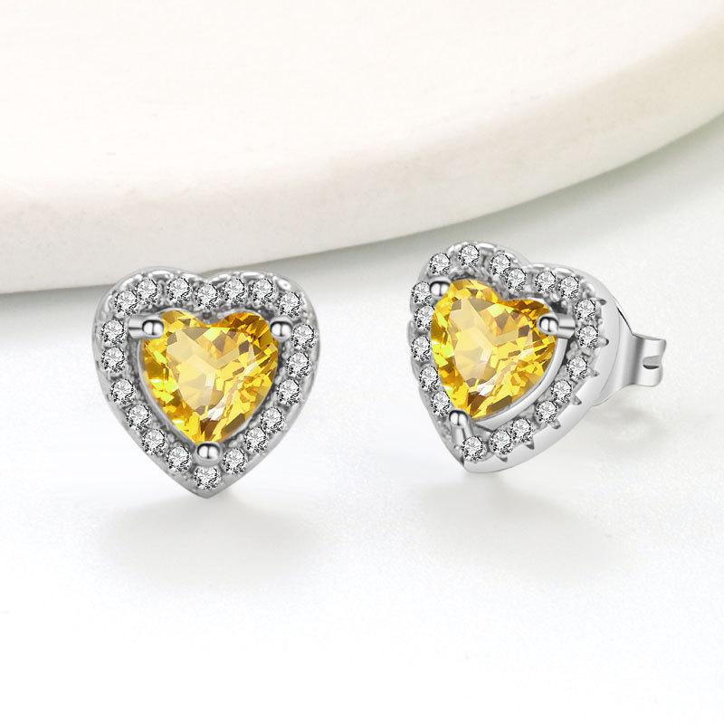 Zodiac Heart Shaped Cubic Zirconia Stud Earrings Minimalist Elegant Jewelry For Women