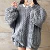 Autumn and Winter Thick V-Neck Twists Pullover Sweaters Women Fashion Solid Loose Outerwear Warm Knitted Sweater Woman Sweet Casual Warm Jumper 24756