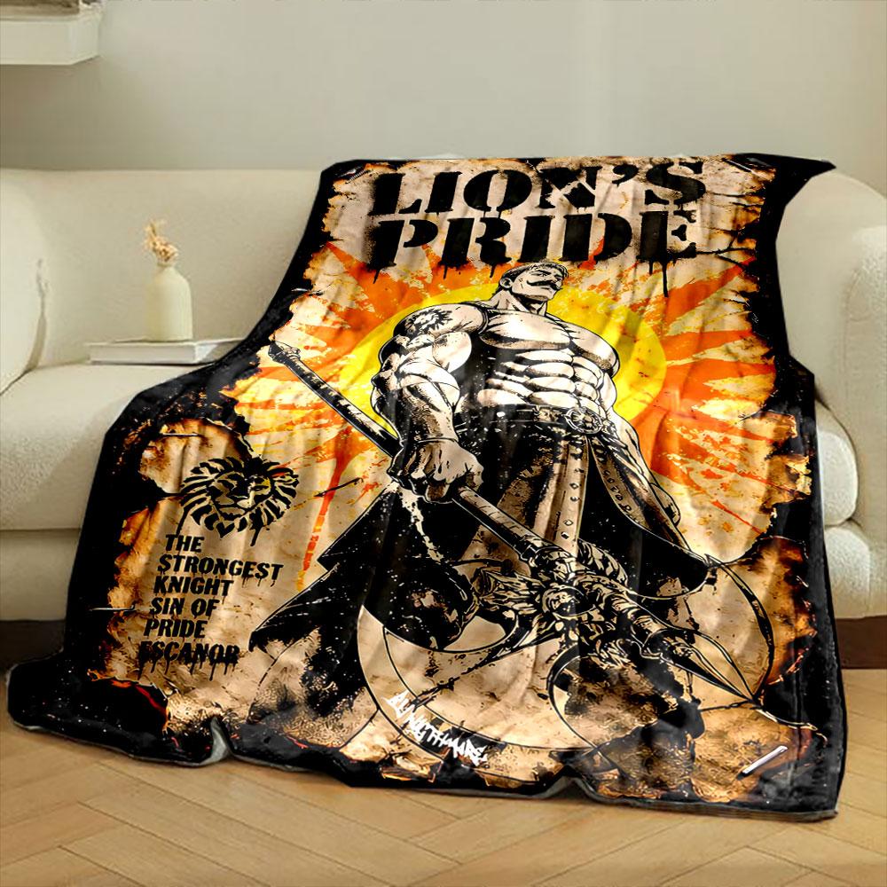 A muscular knight with a large axe stands before a radiant sunburst. for all seasons blanket lunch break throw gift