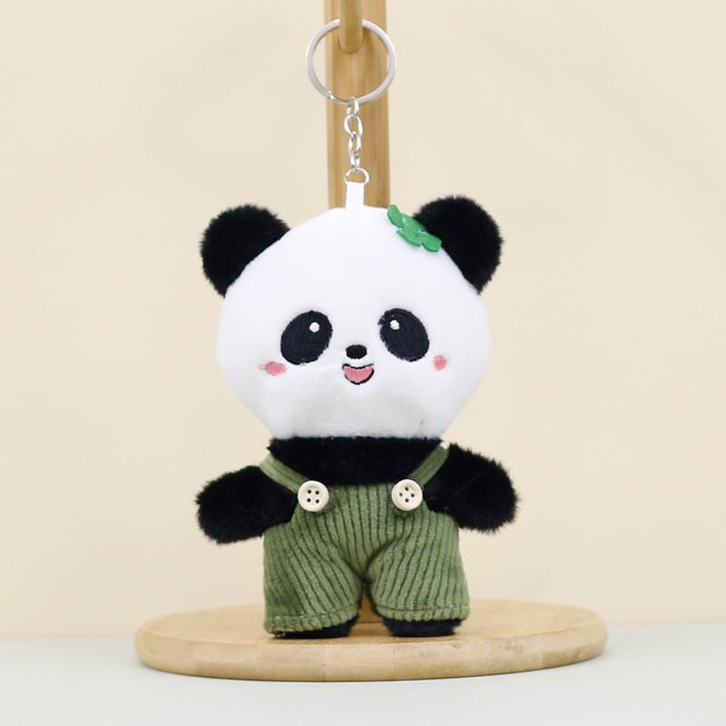 Charming Panda Plush Keychain Short Plush Animal Figure With Colorful Overalls And Pp Cotton