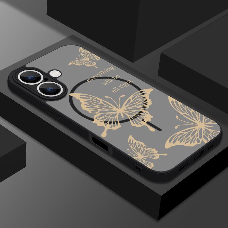 Butterfly Pattern Wireless Charge Magnetic Case For iPhone 16E 16 Pro Max 15 Pro 14 13 for Magsafe Soft Edge Shockproof Matte Clear Phone Cover