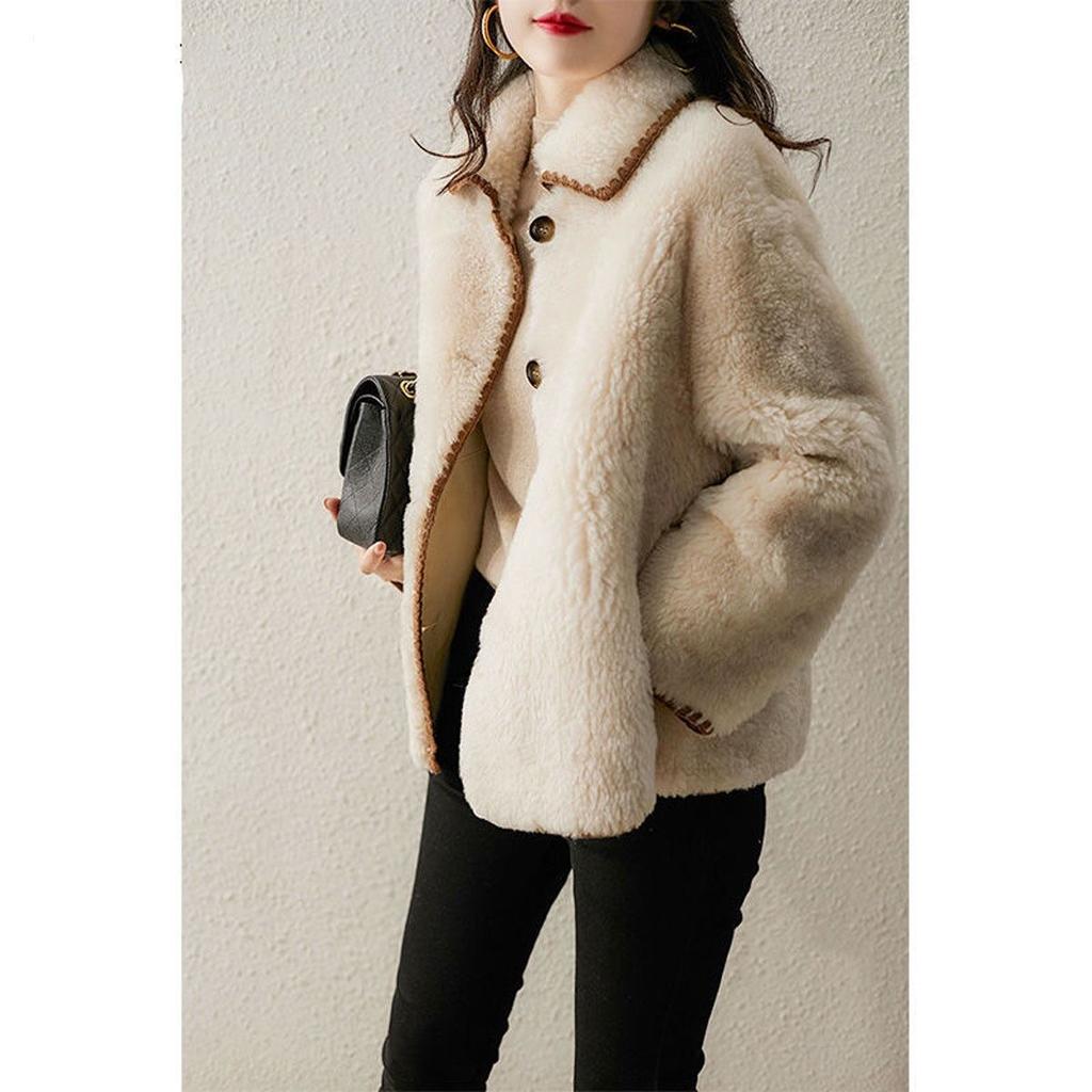 Женское зимнее интегрированное пальто из овечьего флиса, новое теплое пальто из шерстяного меха с лацканами