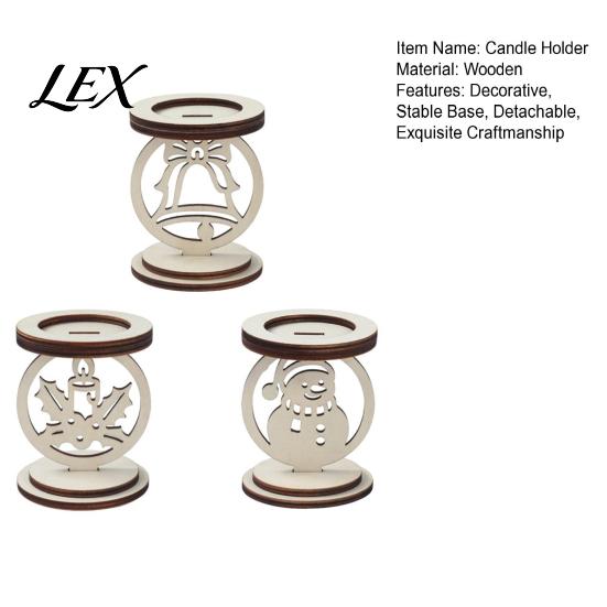 Small Candle Display Stand 3Pcs Christmas Wooden Holder, Detachable Tealight with Hollow Solid Wood Votive Carved Snowman/Bell/Candle Patterns, Rustic