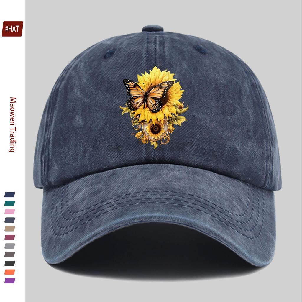 pc Butterfly And Sunflower Printed Baseball Cap Unisex Design Sun Hat MultiColor Available Papa Cap Comfortable Lightweight