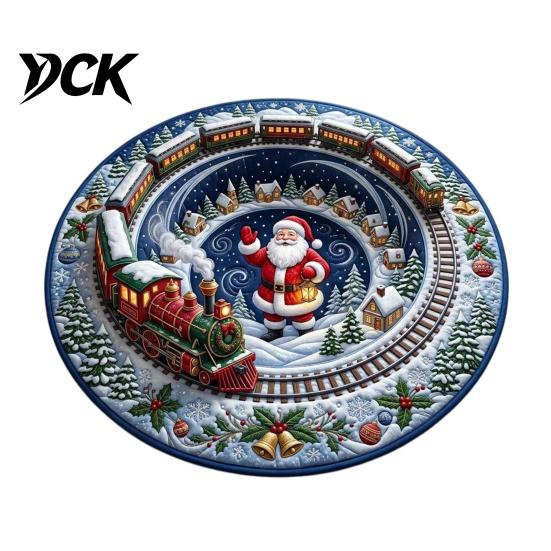 Snowman Pattern Floor Pad 3D Christmas Santa Rug, 24" Round Area Quilted-Look Non-Slip Winter Seasonal Cover Mat, Staircase Rug for Living