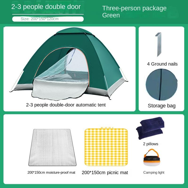 Tent Outdoor Camping Overnight Folding Portable 3-4 People Camping Equipment Thickened Rainproof Automatic Tents Double