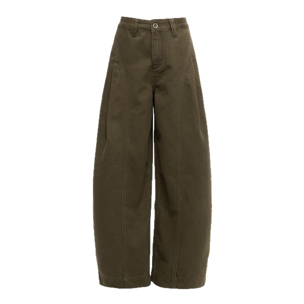 Женские широкие джинсы из коричневого хлопка с высокой посадкой и плиссированным драпированным дизайном - Коллекция 2025