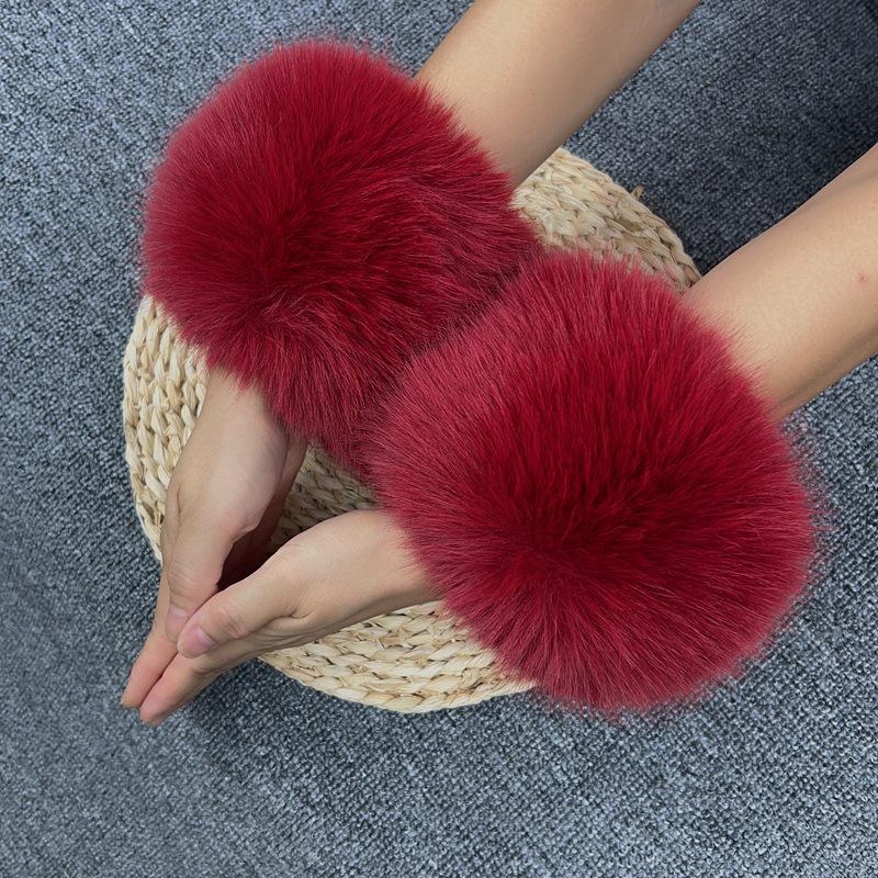 Женские митенки из искусственного кроличьего и лисьего меха с плотными манжетами