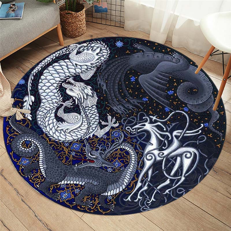 Японский журавль, круглый коврик, японская морская волна, укиё-э, круглый ковер, круглые ковры для гостиной, спальни