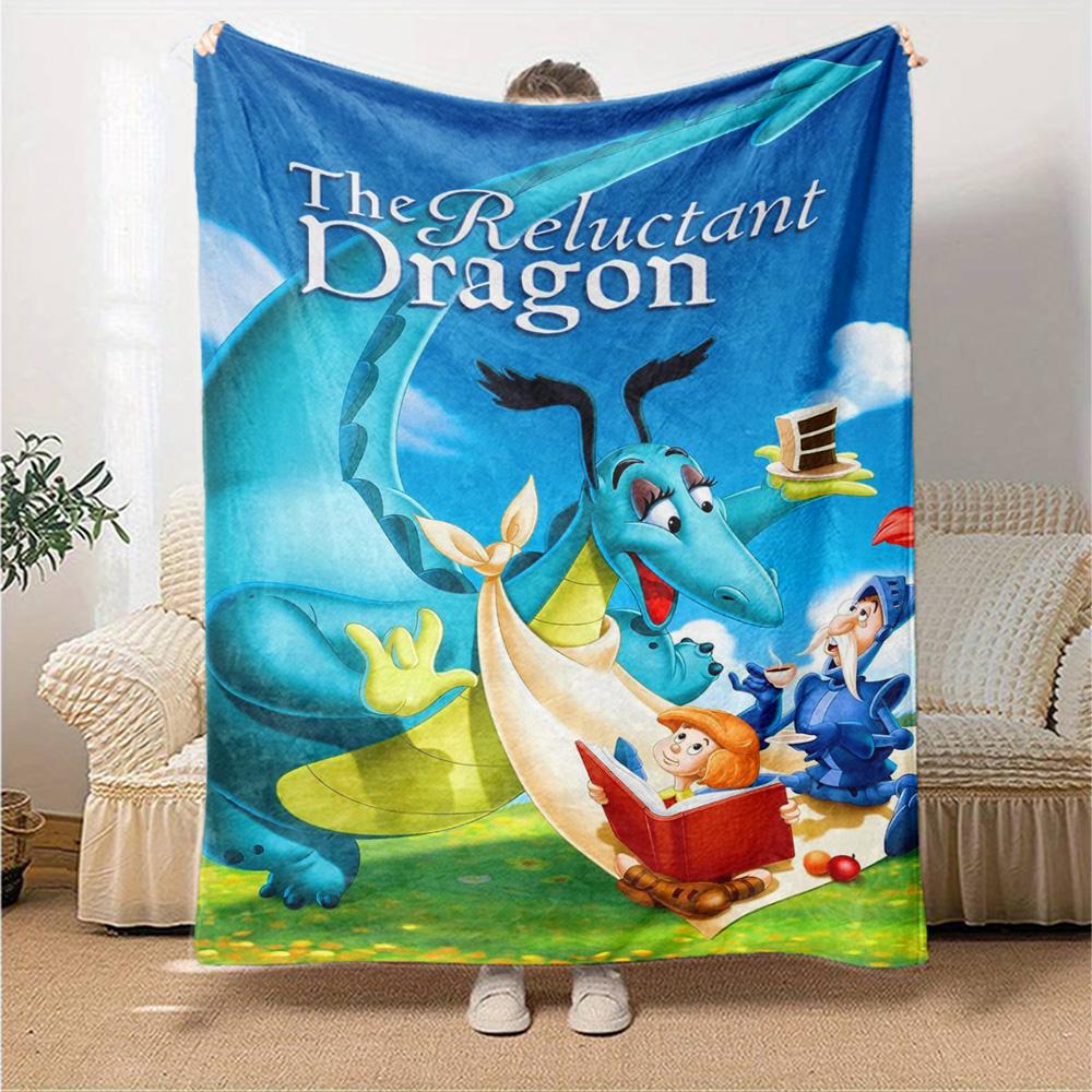 The Reluctant Dragon Cartoon Print Flannel Blanket Soft Cozy Throw Blanket for Sofa Bed Home Decor Kids Present