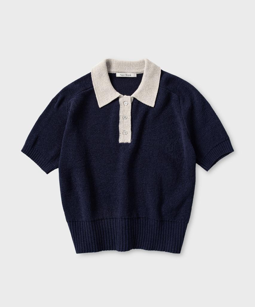 NONBLANK Raglan Half Sleeve Collar Knit_Navy