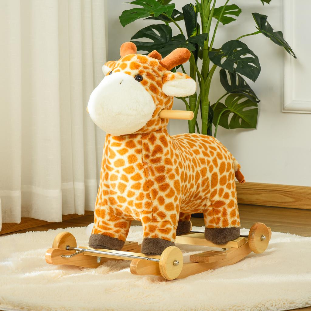 Rocking Animal Giraffe with Sound Effect, Wheels, Grip Handles, Plush Baby Rocking Toy, Rocker, Rocking Seat for Toddlers 3-6 Months